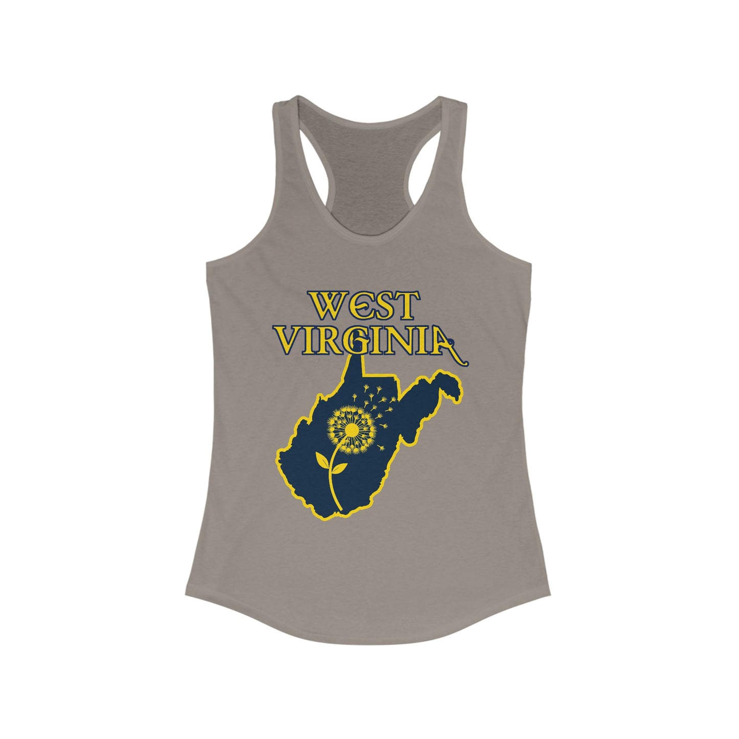 Women's Racerback Tank | West Virginia Dandelion Design-XS-Solid Warm Gray-Nicodemus Studios