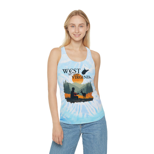 Women's Tie Dye Racerback Tank Top | "West By God Virginia"-Lagoon-S-Nicodemus Studios