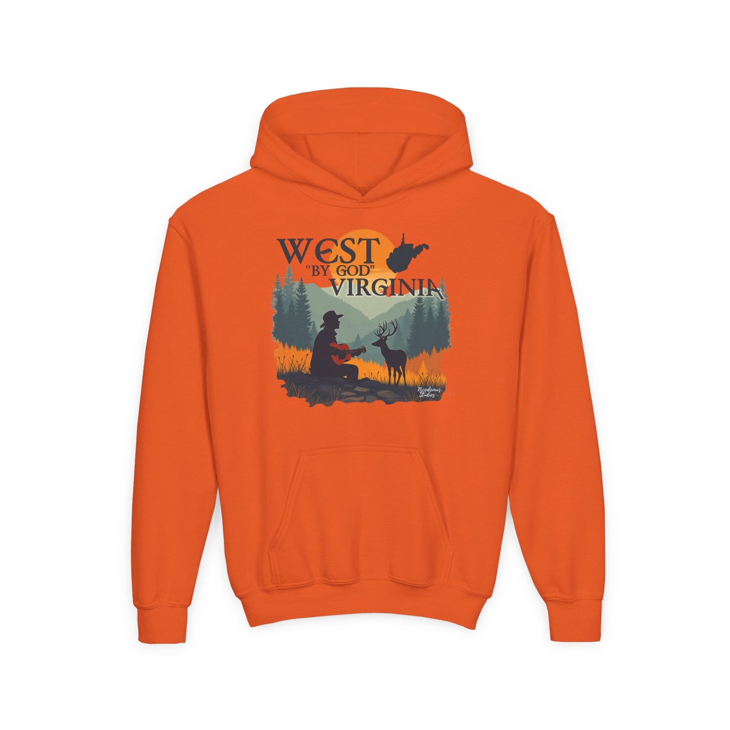 Youth Cozy Hoodie | "West By God Virginia" by Nicodemus Studios-S-Orange-Nicodemus Studios